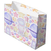 かわいいピンク色の宇宙宇宙飛行士誕生日 ラージペーパーバッグ (正面アングル)