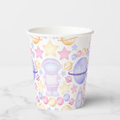 かわいいピンク色の宇宙宇宙飛行士誕生日 紙コップ (裏面)