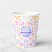 かわいいピンク色の宇宙宇宙飛行士誕生日 紙コップ (左)