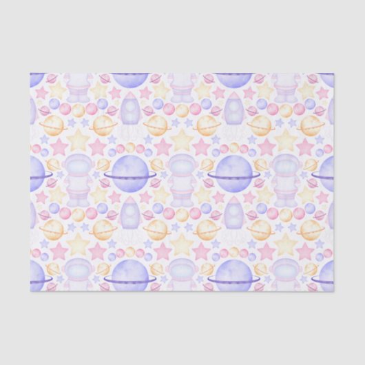 かわいいピンク色の宇宙宇宙飛行士誕生日 薄葉紙 (正面)