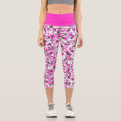 かわいいピンク色の灰色の白い抽象芸術花 カプリレギンス (正面)