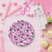 かわいいピンク色の灰色の白い抽象芸術花 ペーパープレート (パーティー)