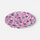 かわいいピンク色の灰色の白い抽象芸術花 ペーパープレート (アングル)