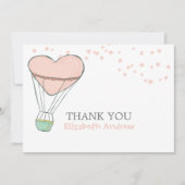 かわいいピンク色の熱気球ベビーシャワー サンキューカード (正面)
