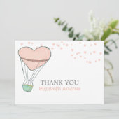 かわいいピンク色の熱気球ベビーシャワー サンキューカード (スタンド正面)