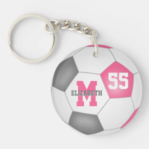 かわいいピンク色の白いサッカーバッグラベル キーホルダー