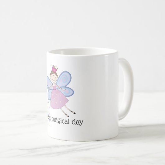 かわいいピンク色の青い妖精の漫画パーソナライズされた コーヒーマグカップ (正面右)