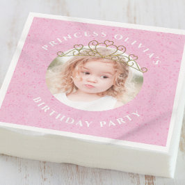 かわいいピンク誕生日ガールフォトプリンセス スタンダードカクテルナプキン