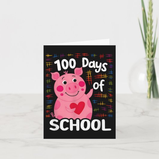 かわいいピンク豚とハート100日100th学校 カード (正面)