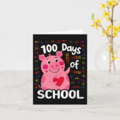 かわいいピンク豚とハート100日100th学校 カード (黄色い花)
