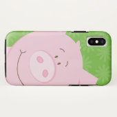 かわいいピンク豚の漫画の携帯電話ケース – 緑 Case-Mate iPhoneケース (裏面(横))