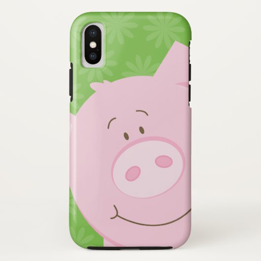 かわいいピンク豚の漫画の携帯電話ケース – 緑 Case-Mate iPhoneケース (裏面)