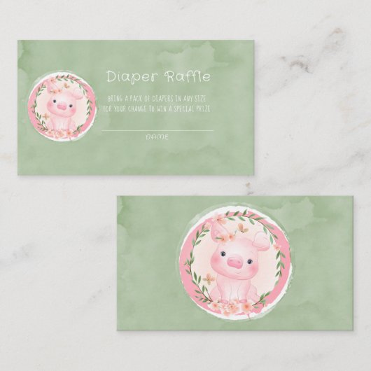 かわいいピンク豚の緑のリースおむつラッフル 名刺 (正面/裏面)