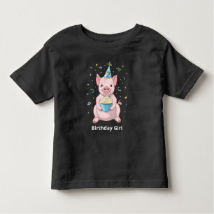 かわいいピンク豚子供の誕生日パーティー動物ケーキハット トドラーTシャツ