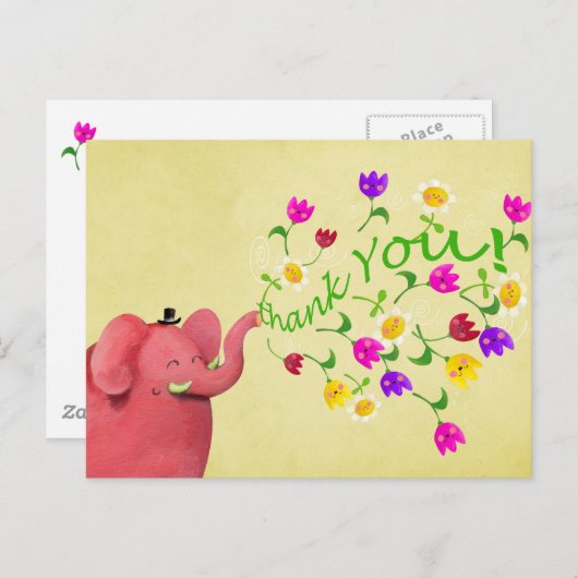 かわいいピンク象ありがとう ポストカード (正面/裏面)
