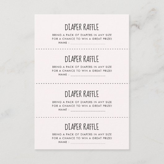 かわいいピンク象おむつラッフルゲームカード エンクロージャーカード (正面)