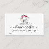 かわいいピンク象おむつラッフルベビーガールシャワー エンクロージャーカード (正面)