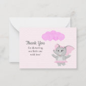 かわいいピンク象のサンキューカード ノートカード (正面)