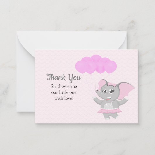 かわいいピンク象のサンキューカード ノートカード (正面)