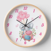 かわいいピンク象の壁時計 |デコールベビールーム 壁時計 (正面)
