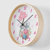 かわいいピンク象の壁時計 |デコールベビールーム 壁時計 (傾斜)