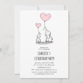 かわいいピンク象の女の子のミニマル誕生日パーティー 招待状 (正面)