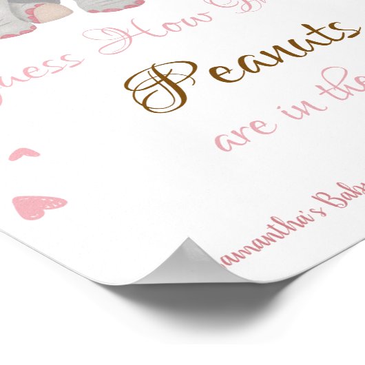 かわいいピンク象の女の子の赤ちゃんシャワーのサイン ポスター (角)