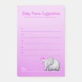 かわいいピンク象の女の赤ちゃんのシャワーは名前を提案します ポストイット (正面)