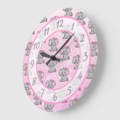 かわいいピンク象の子供かベビーの子供部屋 ラージ壁時計 (傾斜)