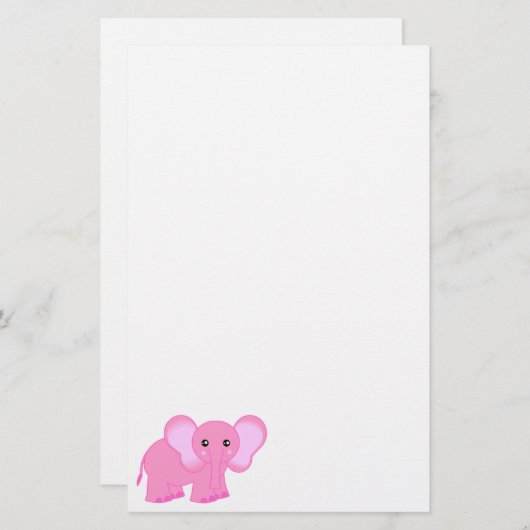 かわいいピンク象の文房具 便箋 (正面/裏面)