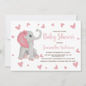 かわいいピンク象の水彩赤ちゃんシャワー写真I 招待状 (正面)