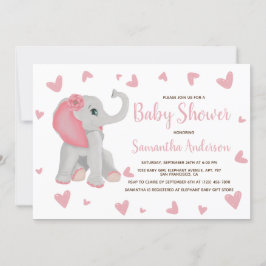 かわいいピンク象の水彩赤ちゃんシャワー写真I 招待状