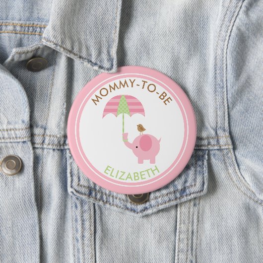 かわいいピンク象の男の子の赤ちゃんシャワーパーソナライズされた 缶バッジ (インサイチュ)