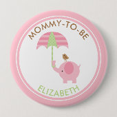かわいいピンク象の男の子の赤ちゃんシャワーパーソナライズされた 缶バッジ (正面)
