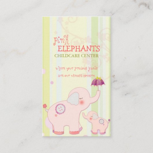 かわいいピンク象の託児所 名刺 (正面)