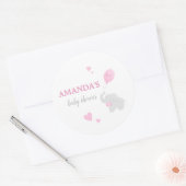 かわいいピンク象の赤ちゃんシャワーガールステッカー ラウンドシール (封筒)