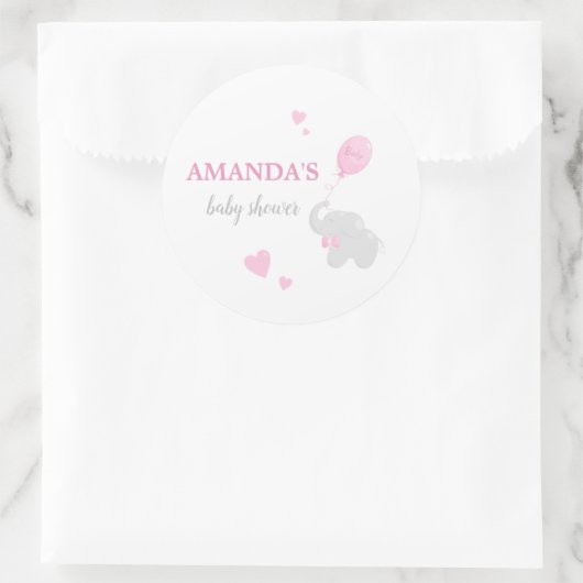 かわいいピンク象の赤ちゃんシャワーガールステッカー ラウンドシール (バッグ)