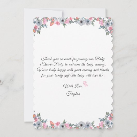 かわいいピンク象の赤ちゃんシャワーサンキューカード 招待状 (裏面)