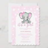 かわいいピンク象の赤ちゃんシャワー 招待状 (正面)