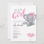 かわいいピンク象の赤ちゃんシャワー 招待状 (正面)