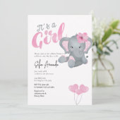 かわいいピンク象の赤ちゃんシャワー 招待状 (スタンド正面)