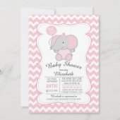 かわいいピンク象ガールズベビーシャワー招待状 招待状 (正面)
