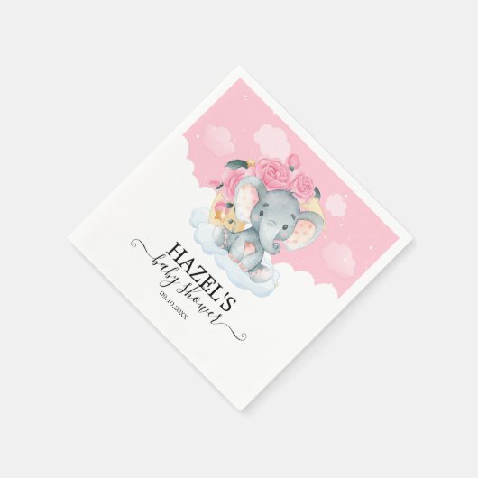 かわいいピンク象ガールベビーシャワー誕生日 スタンダードカクテルナプキン (角)