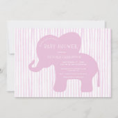 かわいいピンク象ストライプの赤ちゃんシャワー 招待状 (正面)