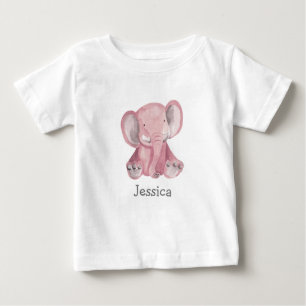 かわいいピンク象デザインベビーシャツ ベビーTシャツ