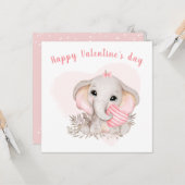 かわいいピンク象ハートガールバレンタインデーカード カード (正面/裏面インサイチュ)