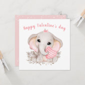 かわいいピンク象バレンタインデーのカード カード (正面/裏面インサイチュ)