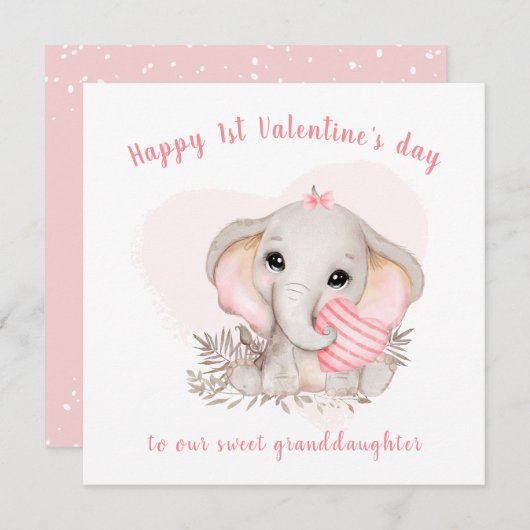 かわいいピンク象バレンタインデーのカード カード (正面/裏面)