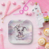 かわいいピンク象1歳の誕生日 ペーパープレート (パーティー)