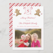 かわいいピンク赤いジンジャーブレッドのペパーミントストライプの写真 シーズンカード (正面/裏面)